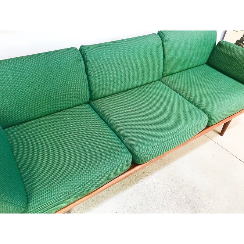 Vintage danish Minerva sofa for France & Søn in green wool and teak 1960s