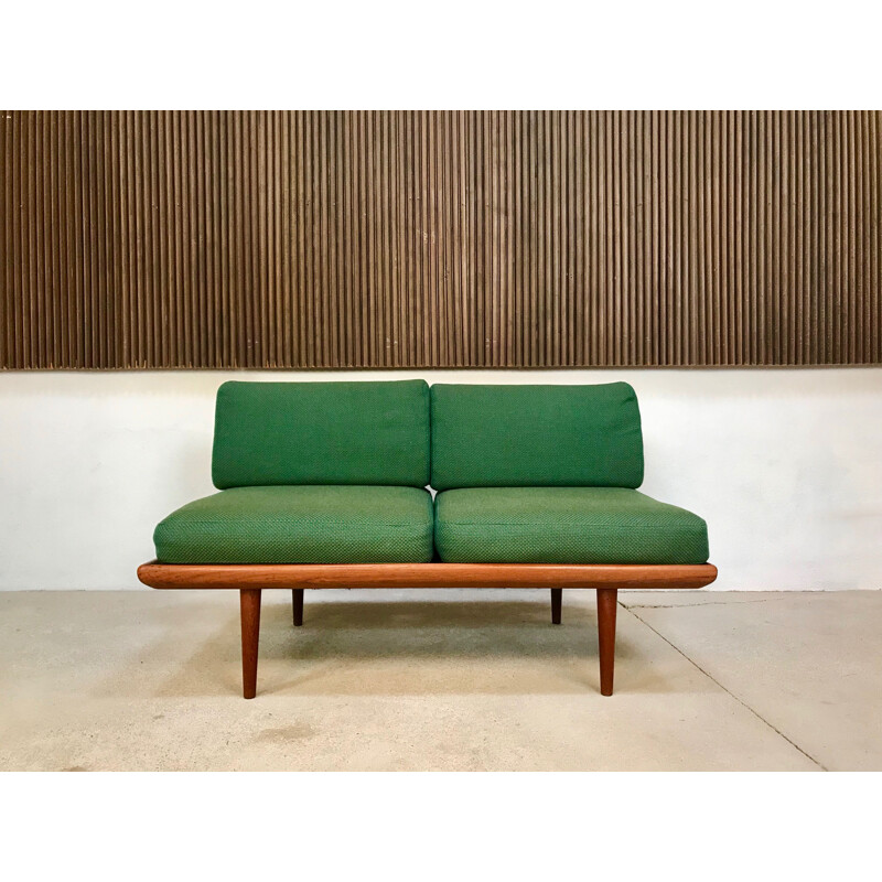 Vintage danish Minerva sofa for France & Søn in green wool and teak 1960s