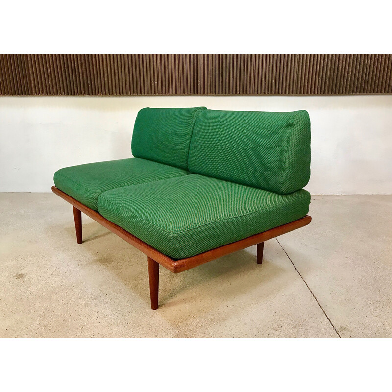 Vintage danish Minerva sofa for France & Søn in green wool and teak 1960s