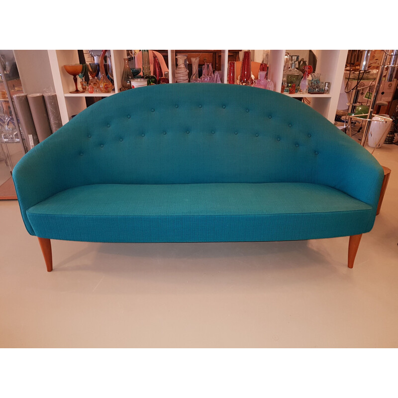 Paradiset sofá vintage da Triva em tecido azul turquesa 1950