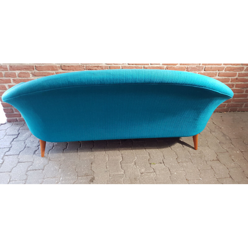 Paradiset vintage sofa van Triva in turquoise blauwe stof 1950