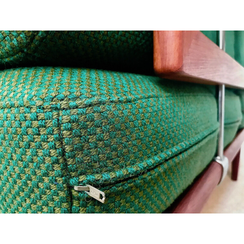 Vintage danish Minerva sofa for France & Søn in green wool and teak 1960s