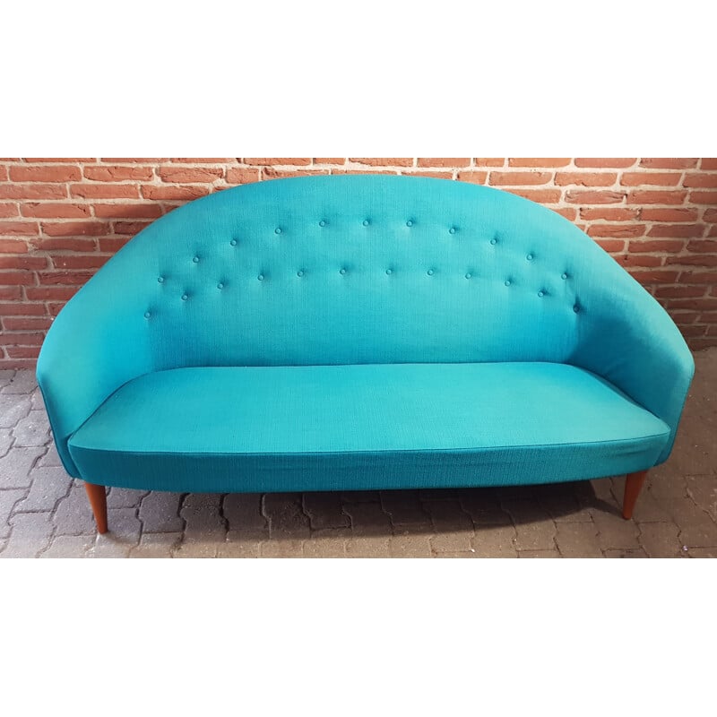 Canapé vintage Paradiset par Triva en tissu bleu turquoise 1950