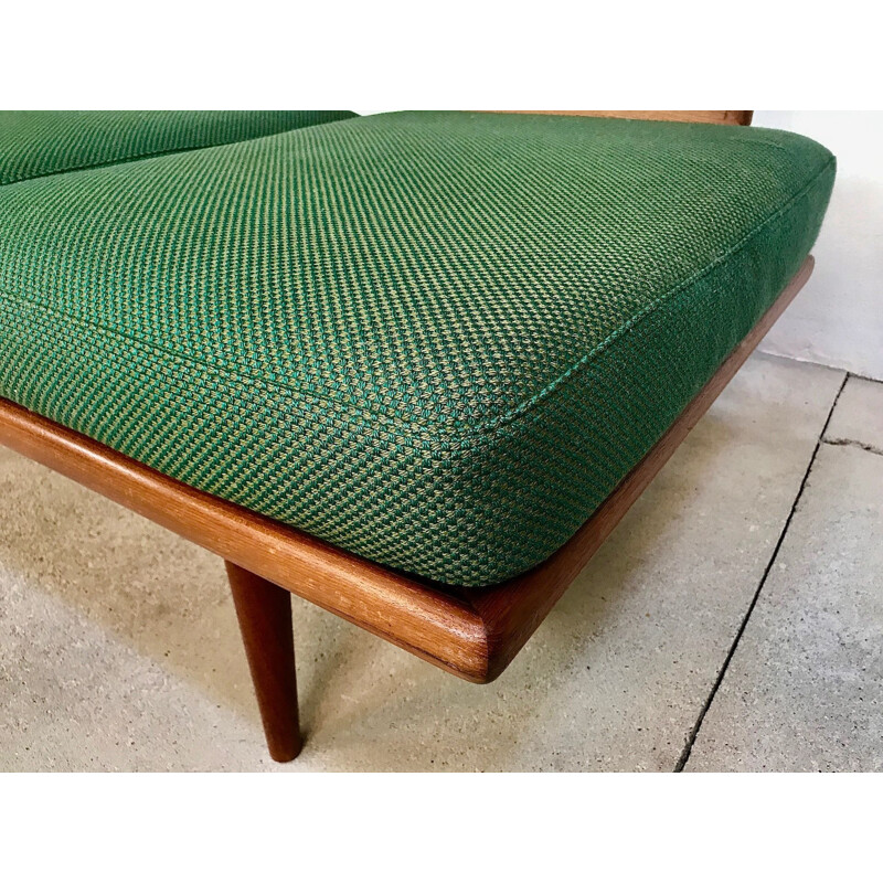 Vintage danish Minerva sofa for France & Søn in green wool and teak 1960s