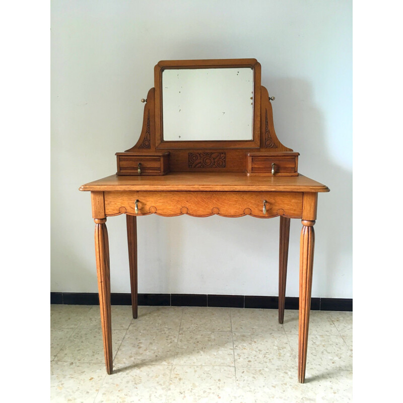 Vintage dressing table in oak and brass