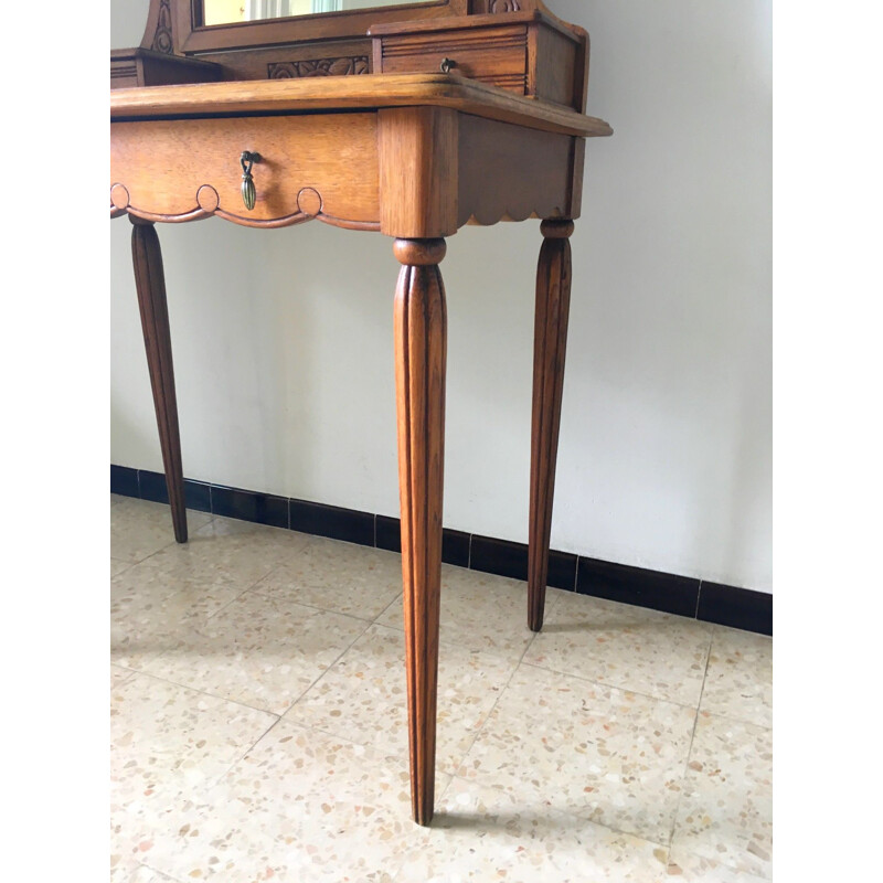 Vintage dressing table in oak and brass