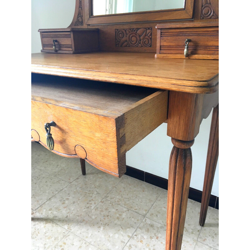 Vintage dressing table in oak and brass