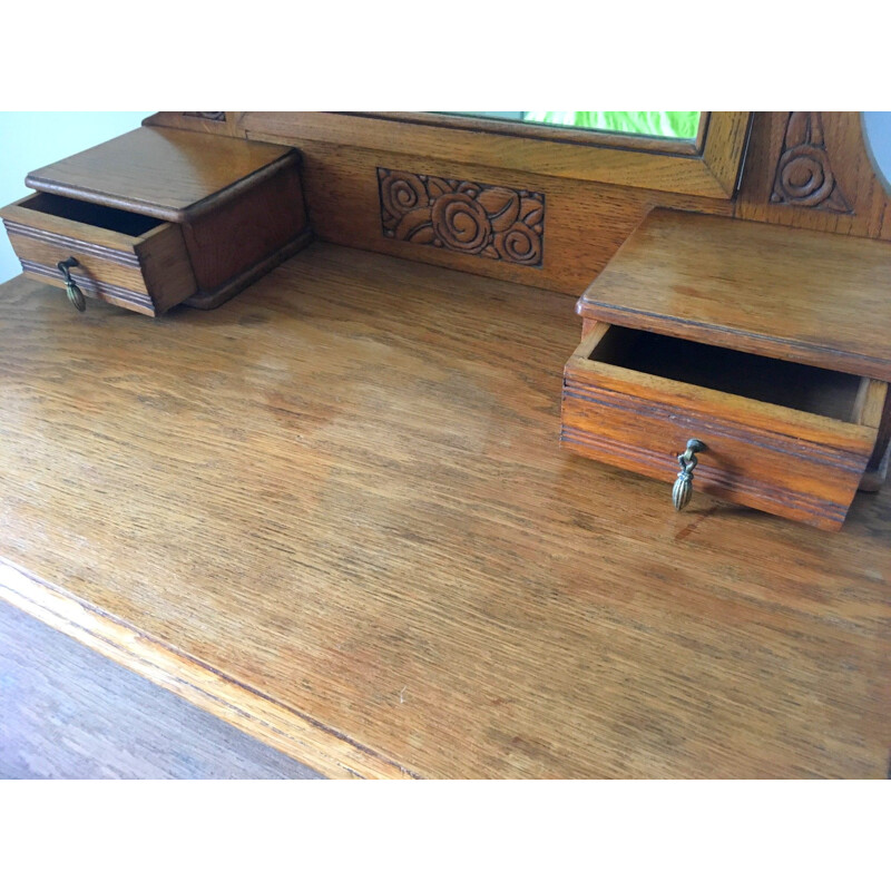 Vintage dressing table in oak and brass