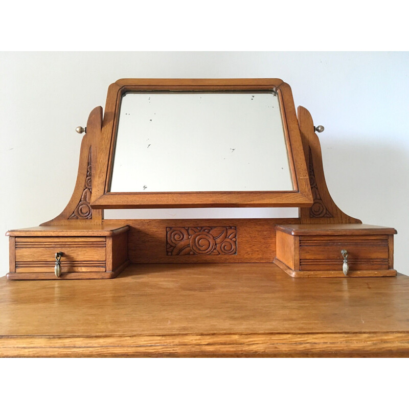 Vintage dressing table in oak and brass