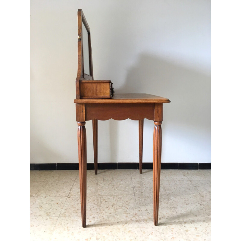 Vintage dressing table in oak and brass