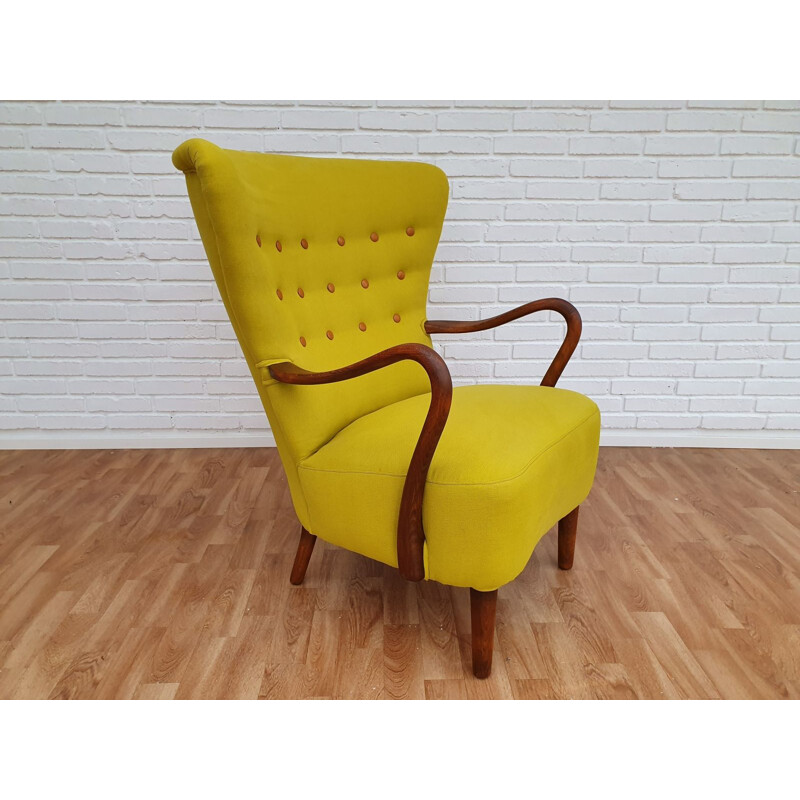 Fauteuil danois jaune par Alfred Christensen pour Slagelse Mabelfabrik