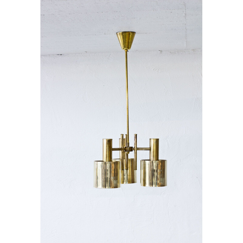 Vintage Swedish chandelier in brass and copper