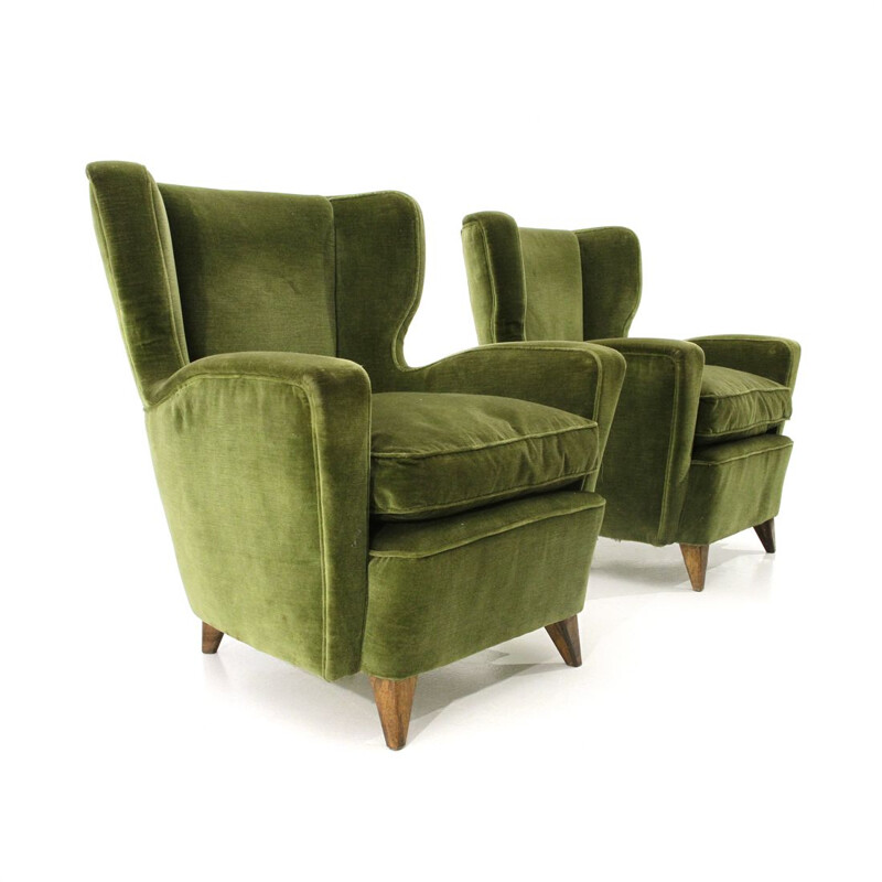 Paire de fauteuils italiens vintage en velours vert
