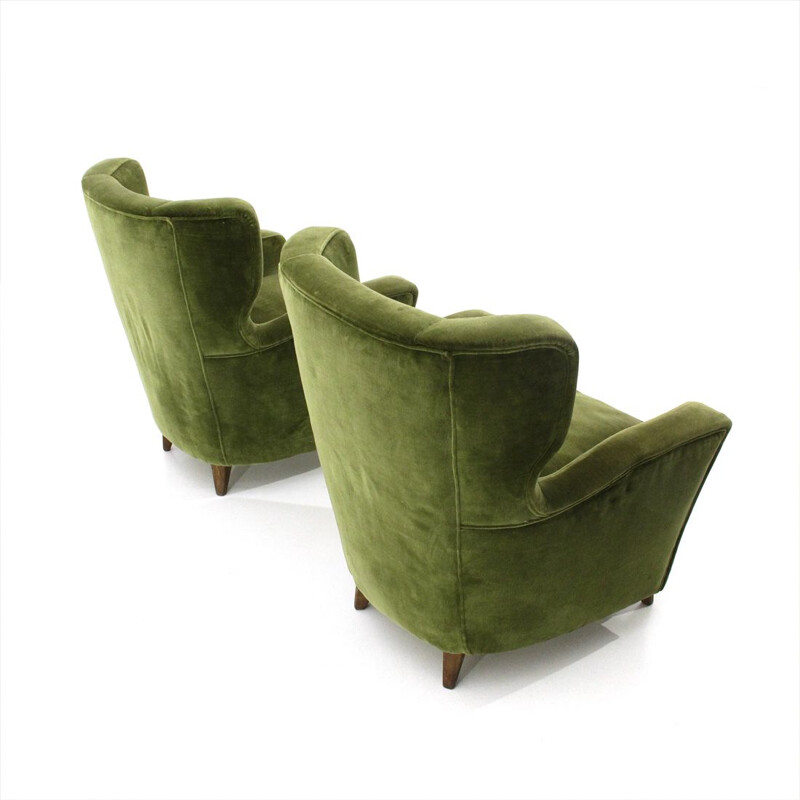 Paire de fauteuils italiens vintage en velours vert