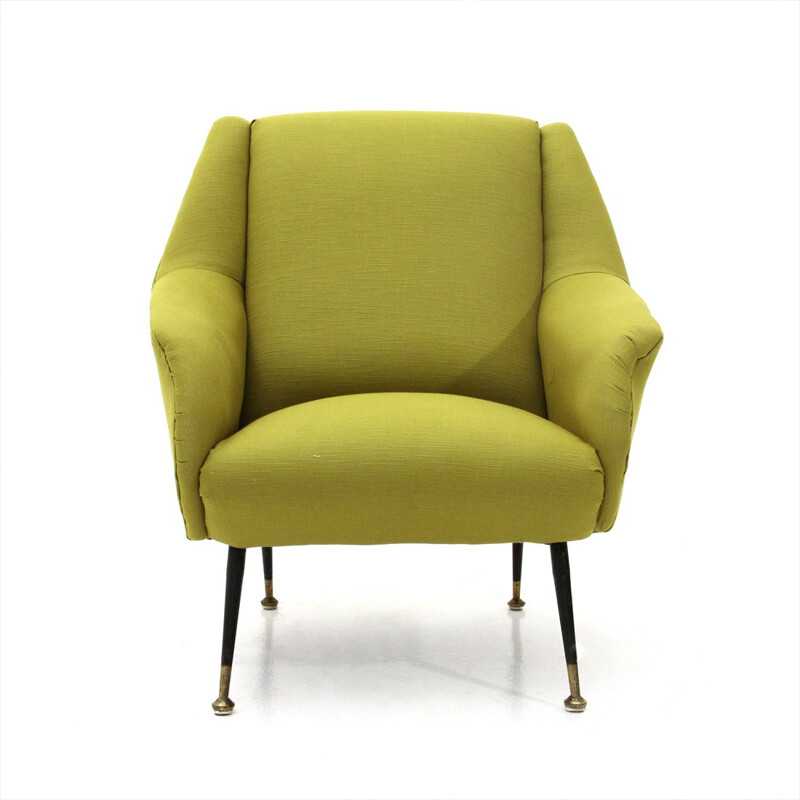 Vintage italian armchair in green fabric and wood 1950s