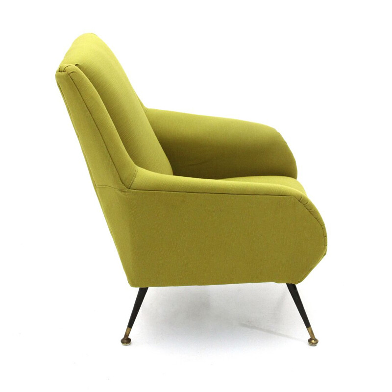 Vintage italian armchair in green fabric and wood 1950s