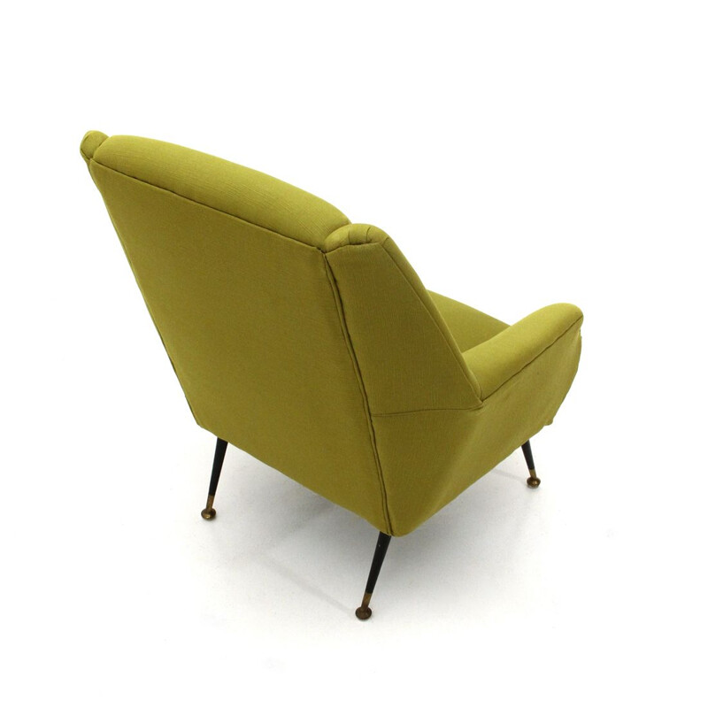 Vintage italian armchair in green fabric and wood 1950s