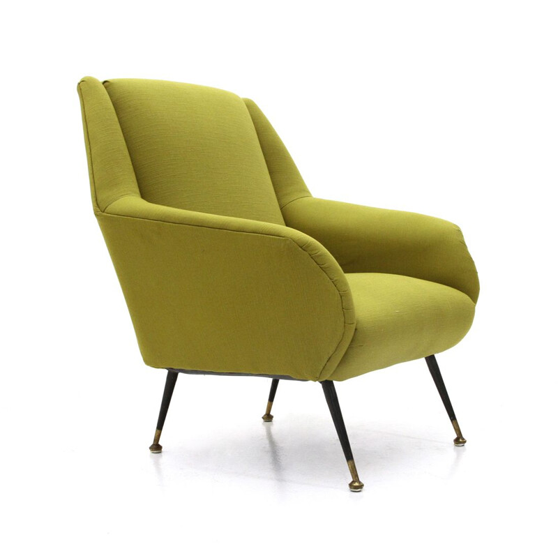 Vintage italian armchair in green fabric and wood 1950s