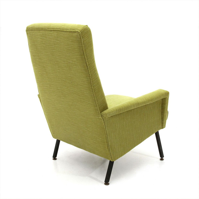 Fauteuil vintage italien en tissu vert et bois des années 1950