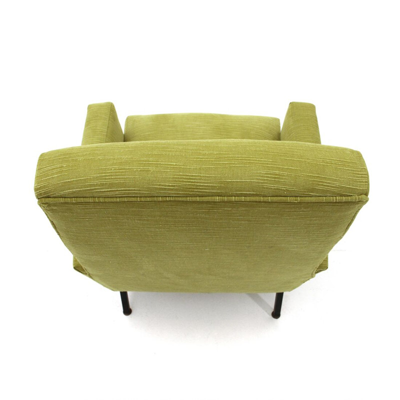 Vintage italian armchair in green fabric and wood 1950s