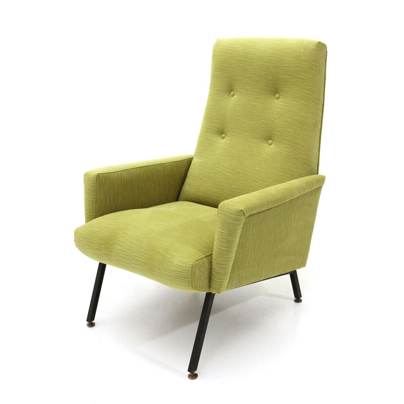 Vintage italian armchair in green fabric and wood 1950s