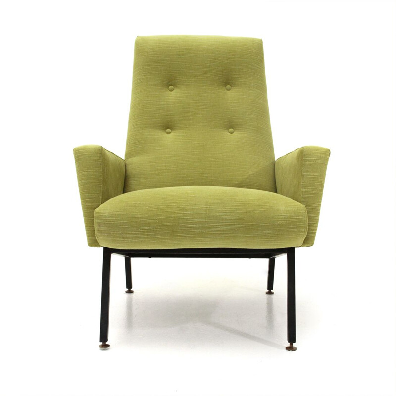 Vintage italian armchair in green fabric and wood 1950s