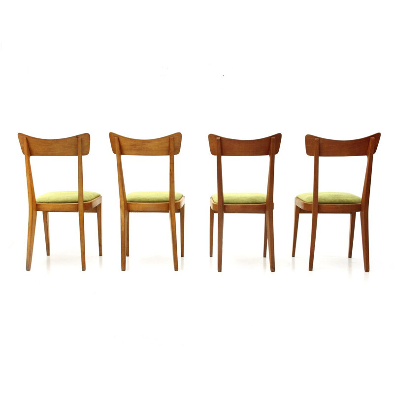Set of 4 vintage italian chairs in green velvet and wood 1950s