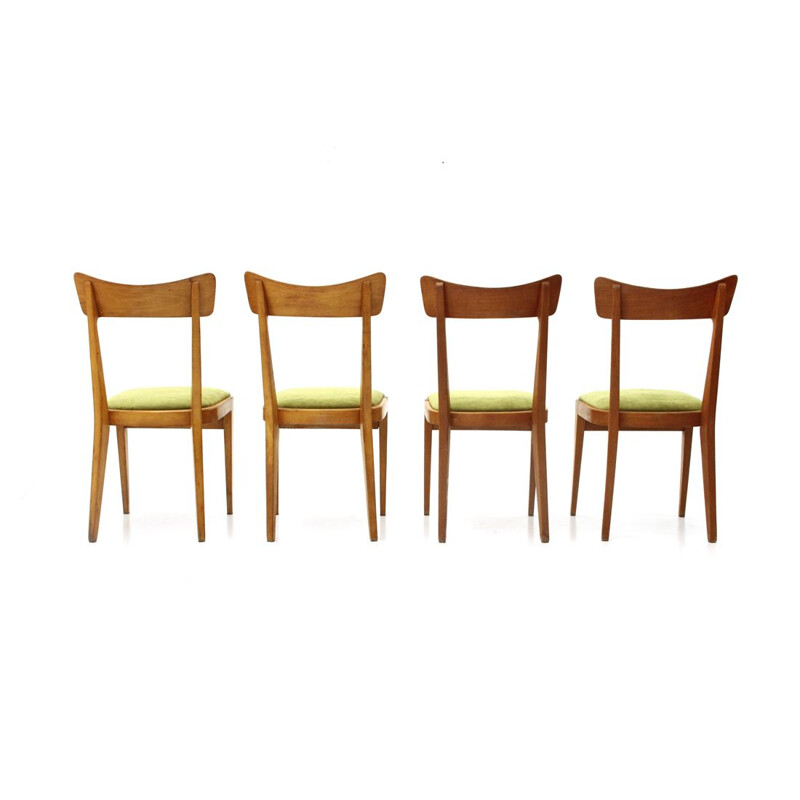 Set of 4 vintage italian chairs in green velvet and wood 1950s