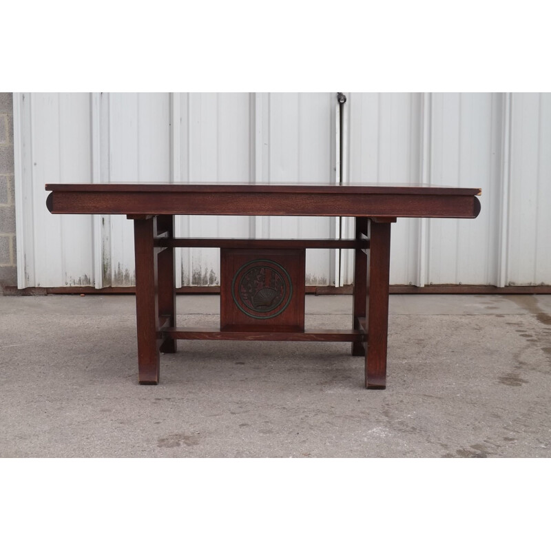 Vintage Japanese Art Deco table in oak and bronze 1940