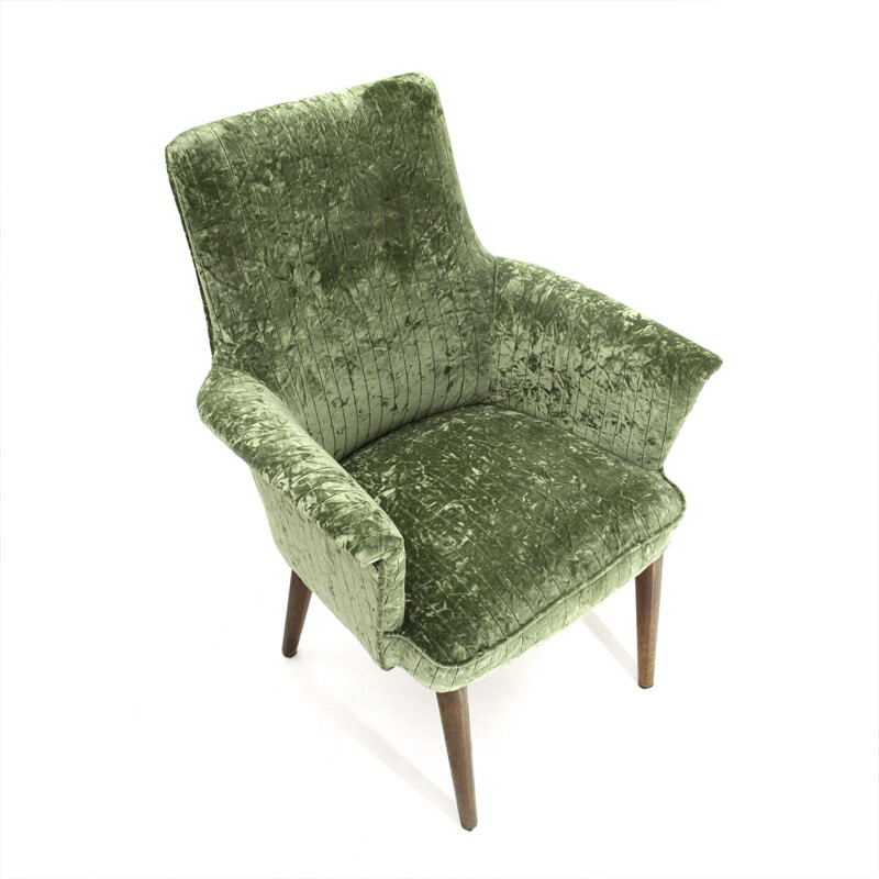 Vintage italian armchair in green velvet and wood 1950s