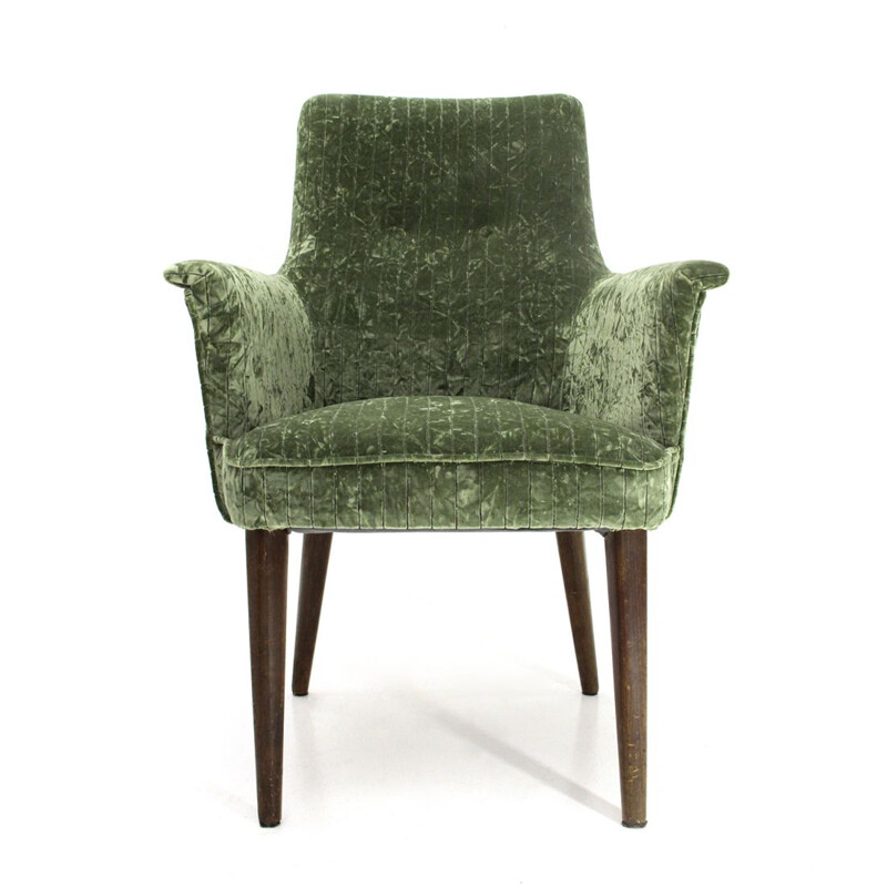 Vintage italian armchair in green velvet and wood 1950s