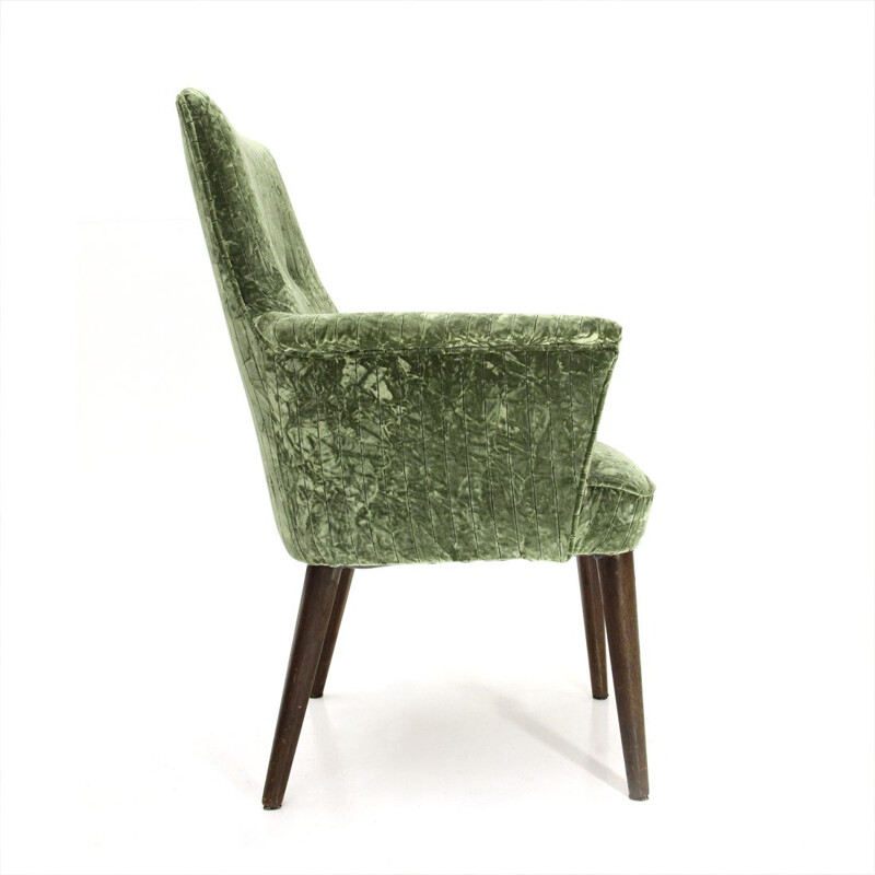 Fauteuil vintage italien en velours vert et bois 1950s