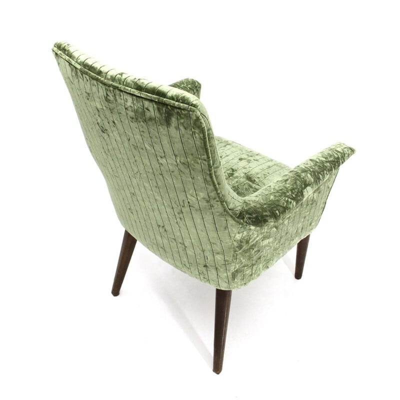 Vintage italian armchair in green velvet and wood 1950s