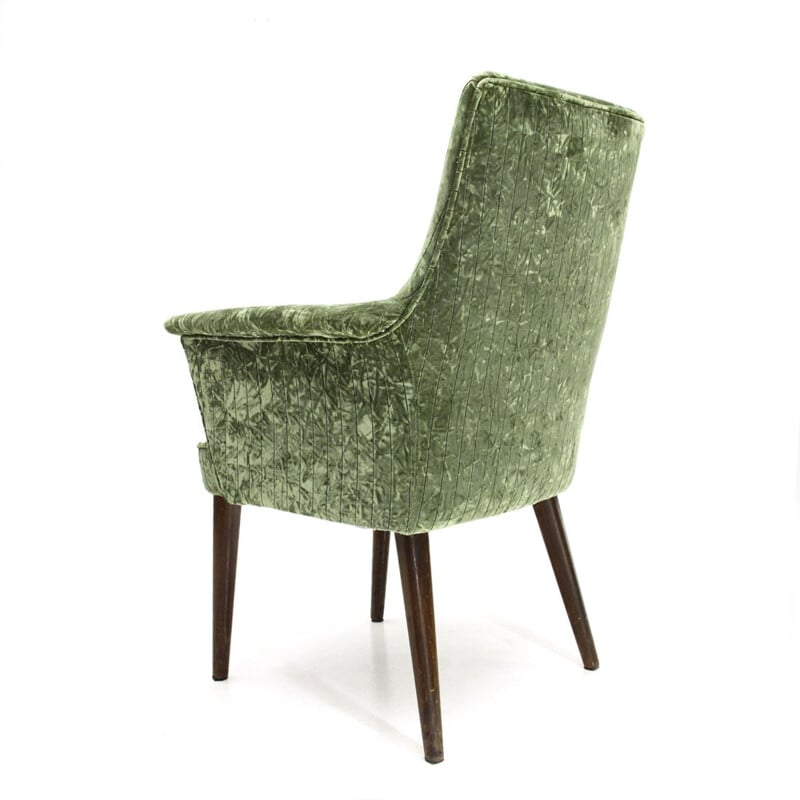 Fauteuil vintage italien en velours vert et bois 1950s