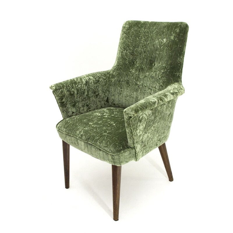 Vintage italian armchair in green velvet and wood 1950s