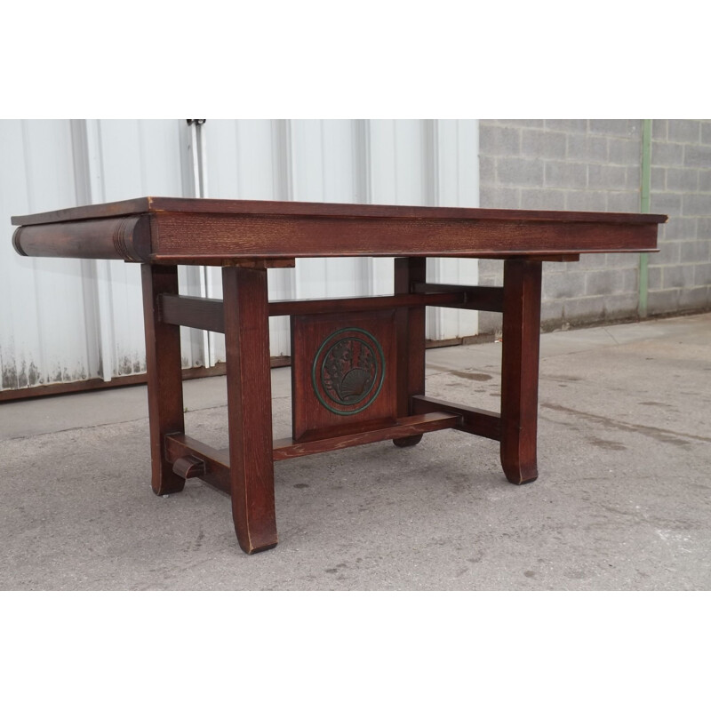 Vintage Japanese Art Deco table in oak and bronze 1940