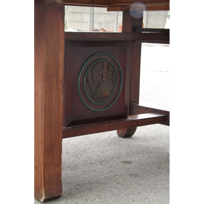 Vintage Japanese Art Deco table in oak and bronze 1940