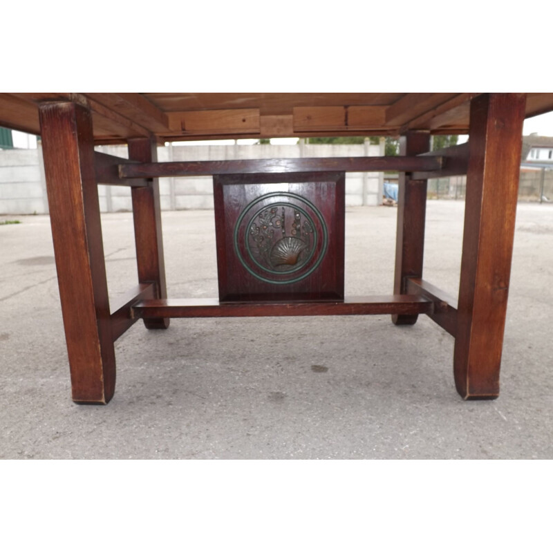 Vintage Japanese Art Deco table in oak and bronze 1940