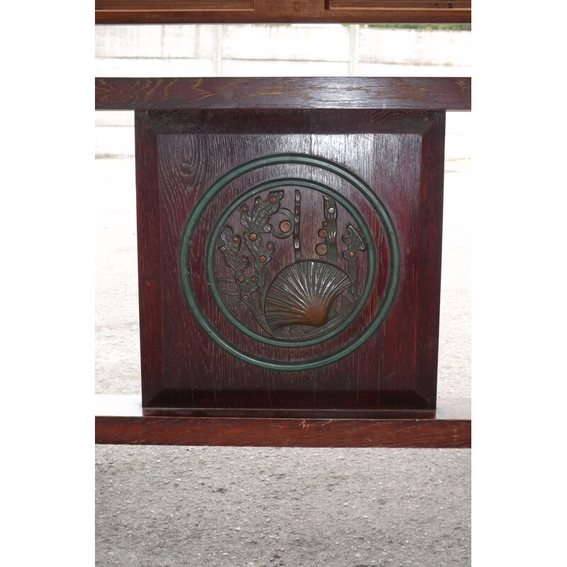 Vintage Japanese Art Deco table in oak and bronze 1940