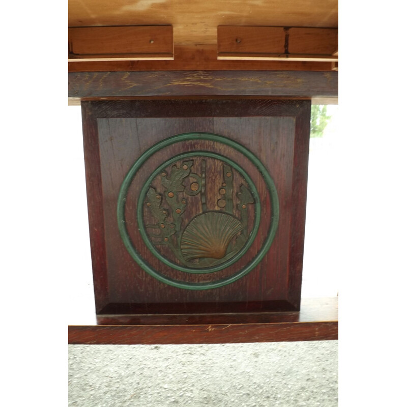 Vintage Japanese Art Deco table in oak and bronze 1940