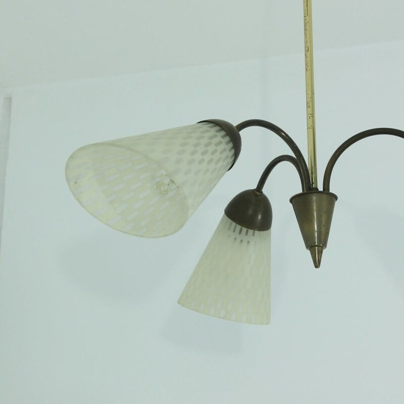Vintage german Sputnik hanging lamp in glass brass and metal1950s