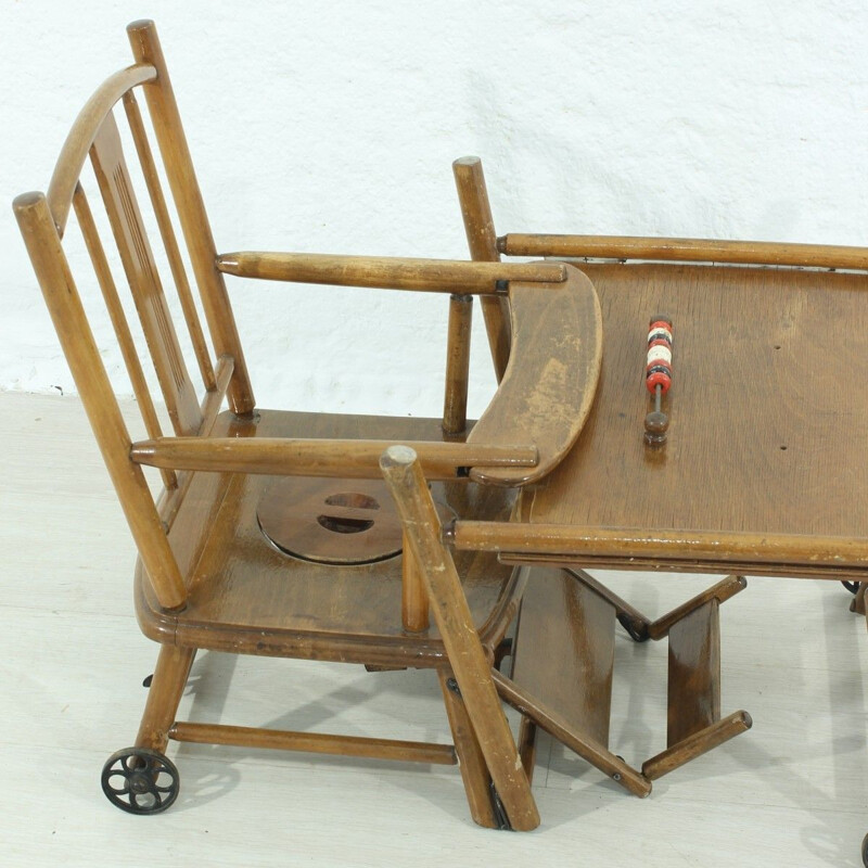Vintage german child chair with table in beechwood 1950s