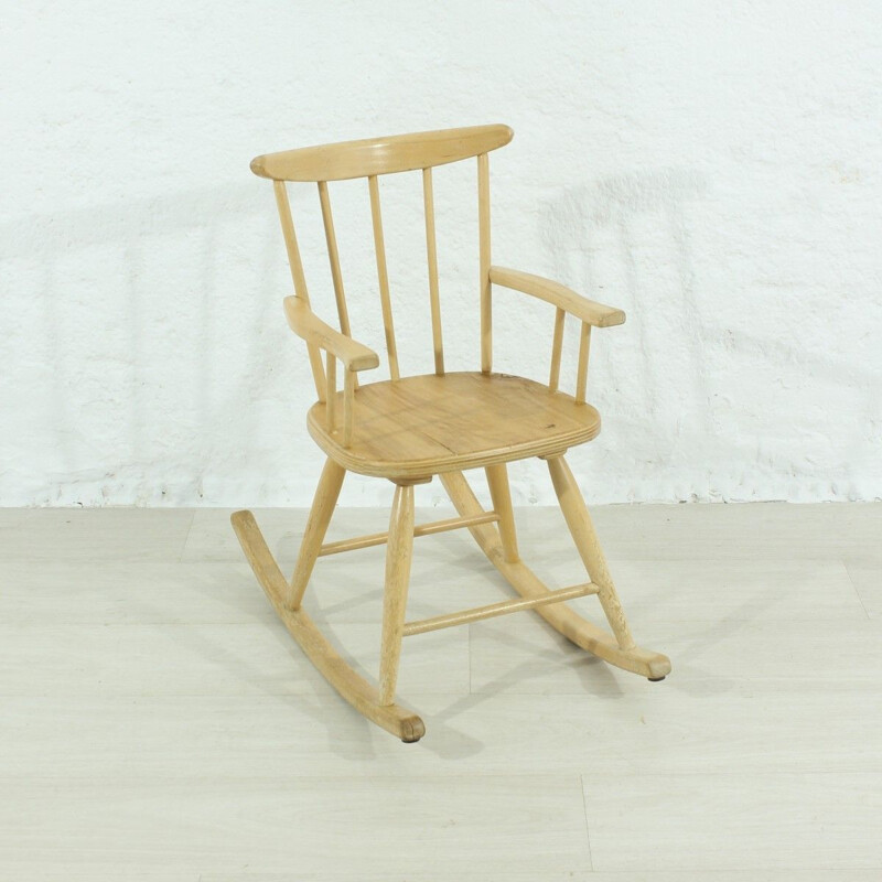 Vintage german child rocking chair in beechwood 1950s