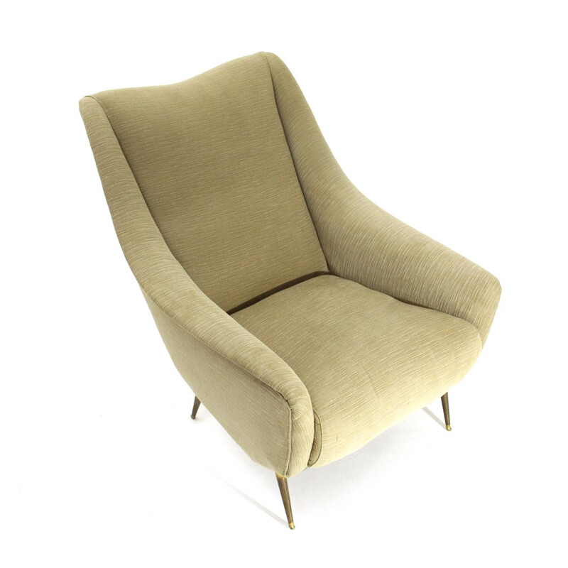 Vintage italian armchair in kaki fabric and brass 1950s