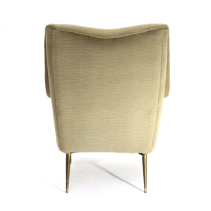 Vintage italian armchair in kaki fabric and brass 1950s