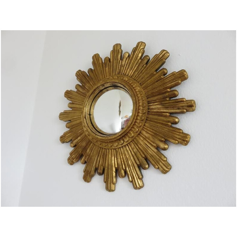 Miroir vintage français soleil doré en résine 1960