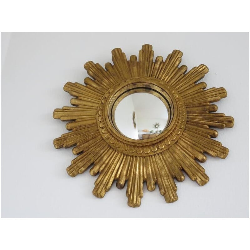 French vintage mirror gilded sun in resin 1960