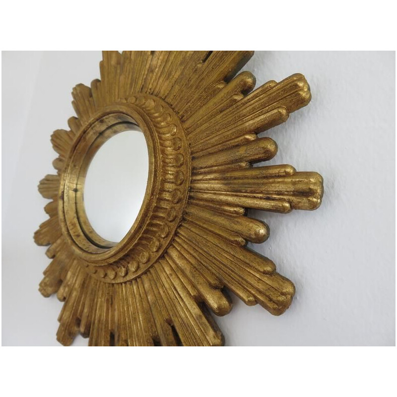 French vintage mirror gilded sun in resin 1960