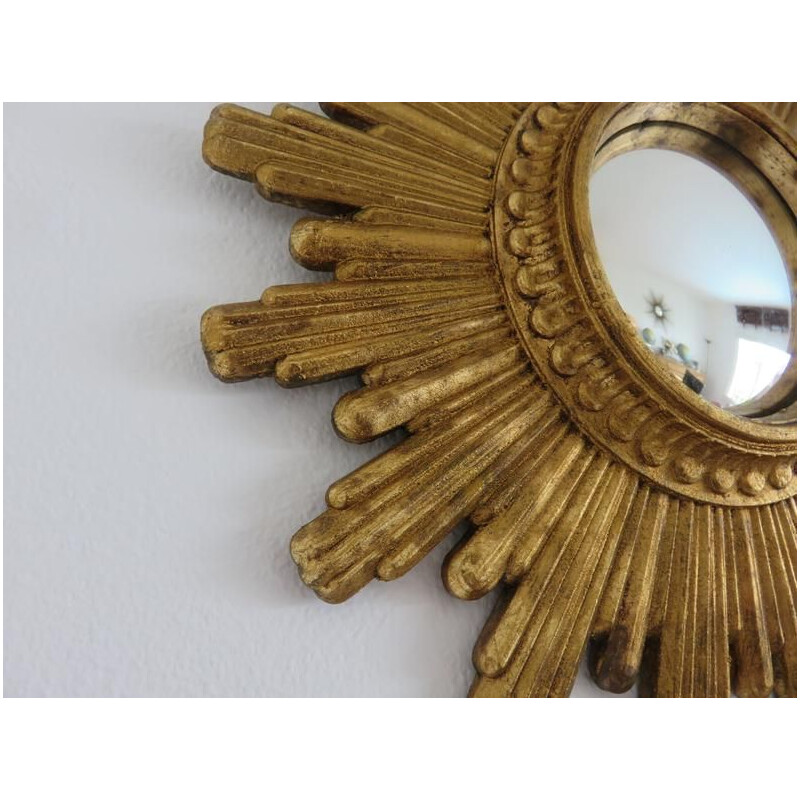 French vintage mirror gilded sun in resin 1960