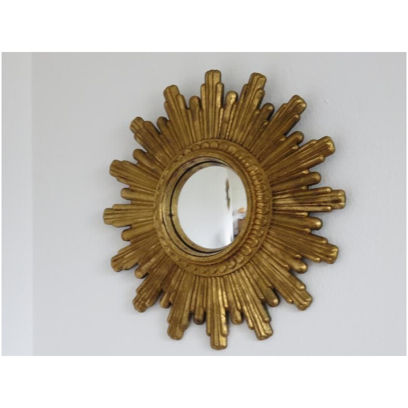 Miroir vintage français soleil doré en résine 1960